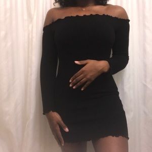 Ribbed Off the Shoulder Midi Dress